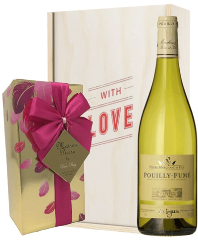 French Pouilly Fume White Wine  Valentines Wine and Chocolate Gift Box